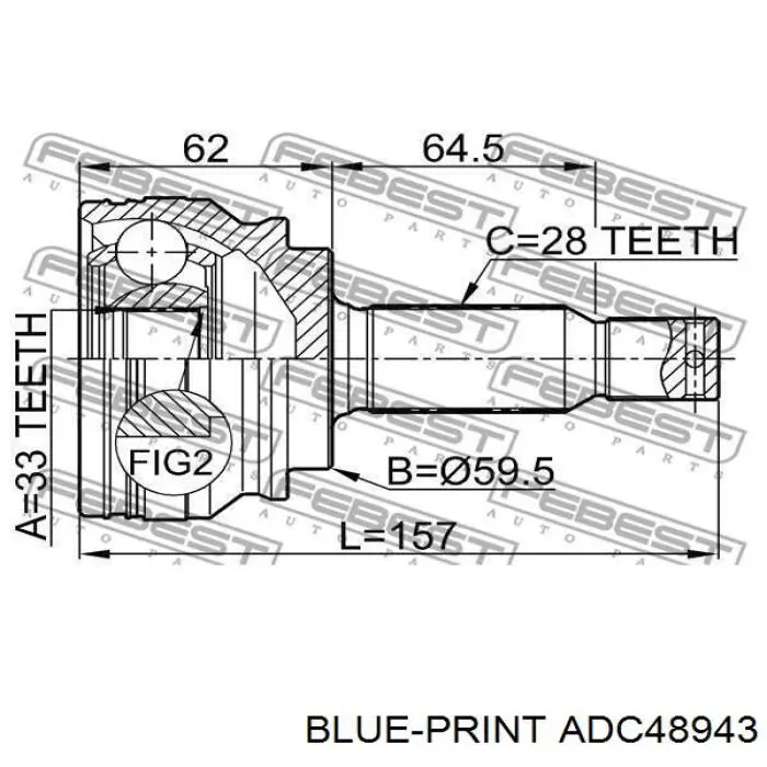 Przegub homokinetyczny przedni zewnętrzny ADC48943 Blue Print