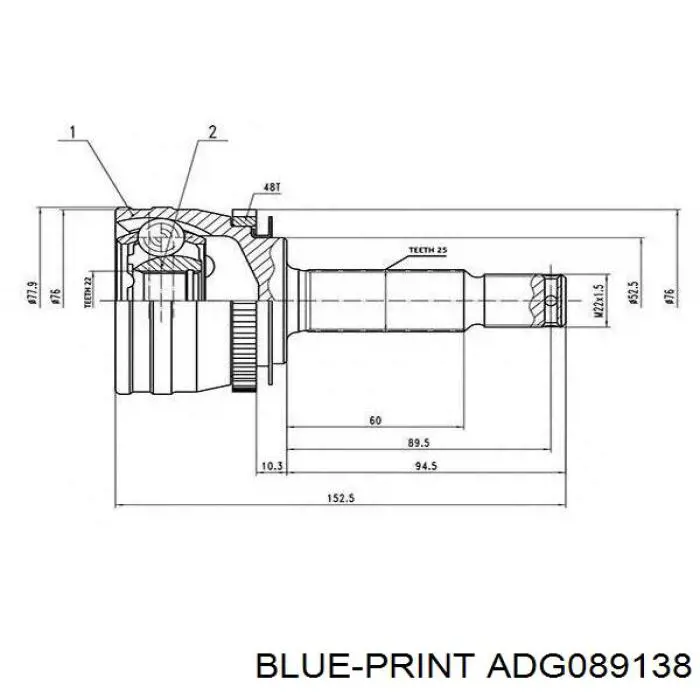 Do koszyka ADG089138 Blue Print Przegub homokinetyczny przedni zewnętrzny