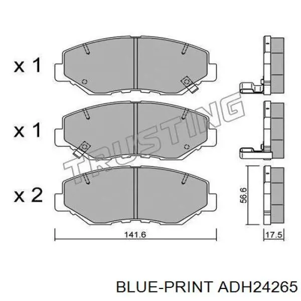 Do koszyka ADH24265 Blue Print Klocki hamulcowe przednie tarczowe