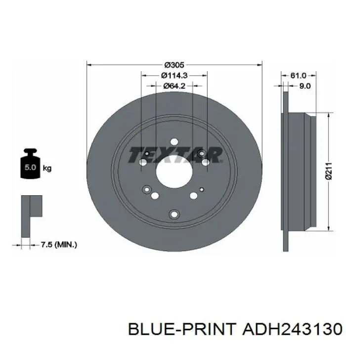 Tarcza hamulcowa tylna Blue Print ADH243130 cena, od 44,71 USD
