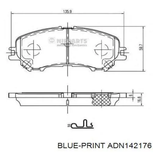 Do koszyka ADN142176 Blue Print Klocki hamulcowe przednie tarczowe