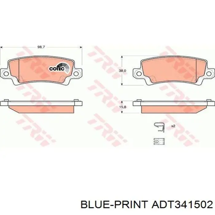 Do koszyka ADT341502 Blue Print Zestaw montażowy szczęk hamulcowych tylnych