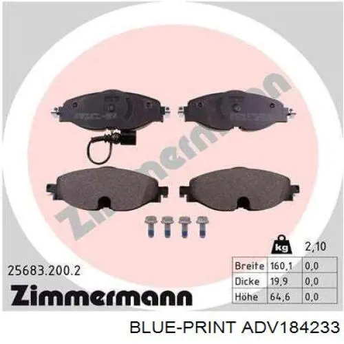 Klocki hamulcowe przednie tarczowe Blue Print ADV184233 cena, od 32,83 USD