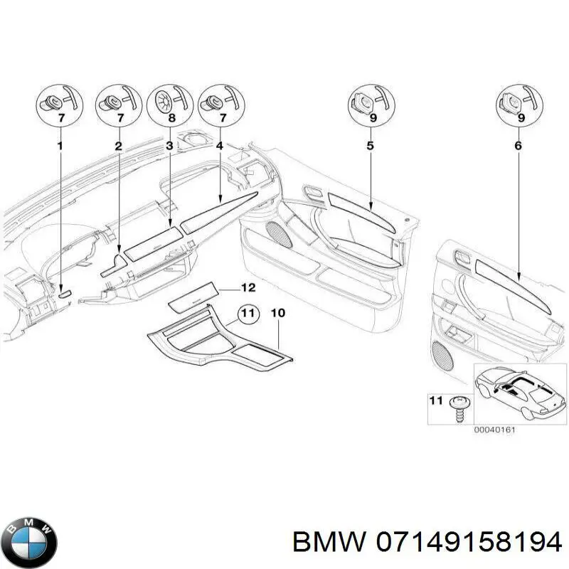 07149158194 BMW tłok (klips podszybia słupka nadwozia)