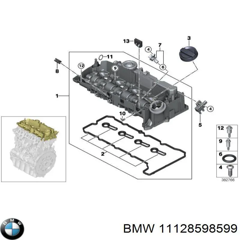 11128598599 BMW Uszczelka pokrywy zaworowej silnika, pierścień