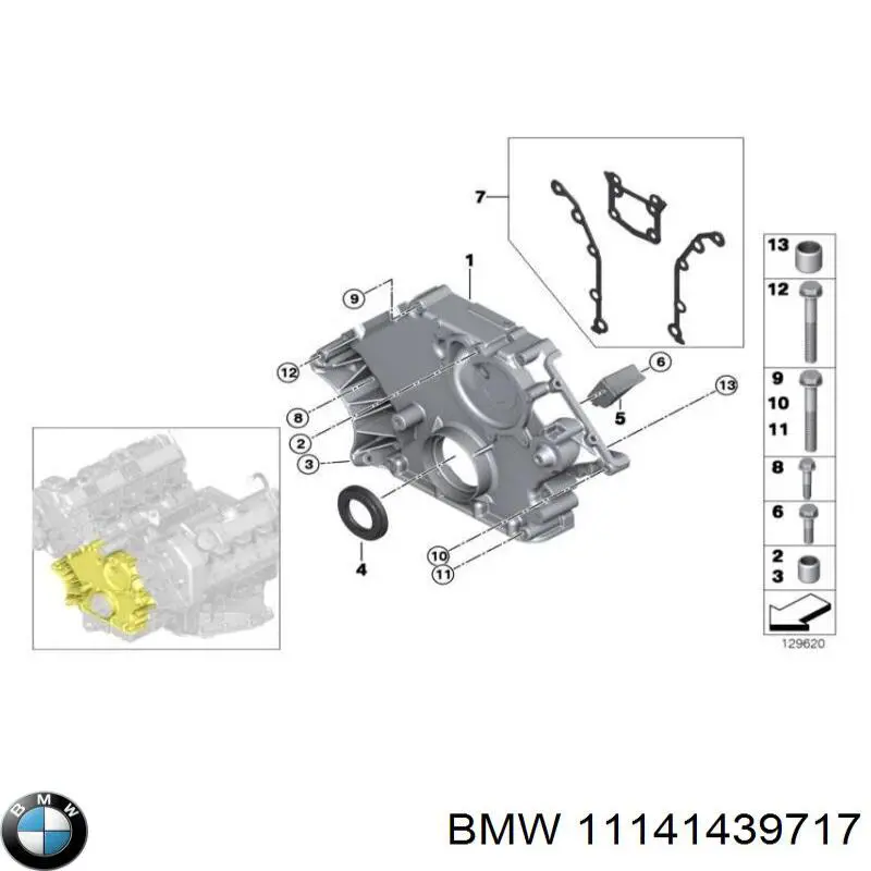 Do koszyka 11141439717 BMW Uszczelka przedniej pokrywy silnika, zestaw
