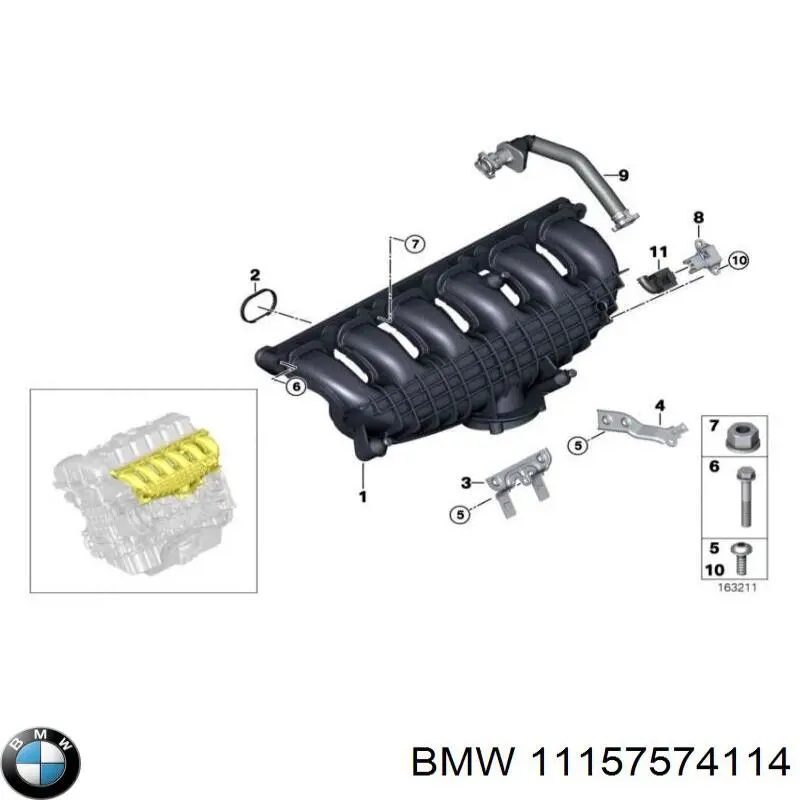 11157574114 BMW króciec wentylacji kadłuba (separatora oleju)