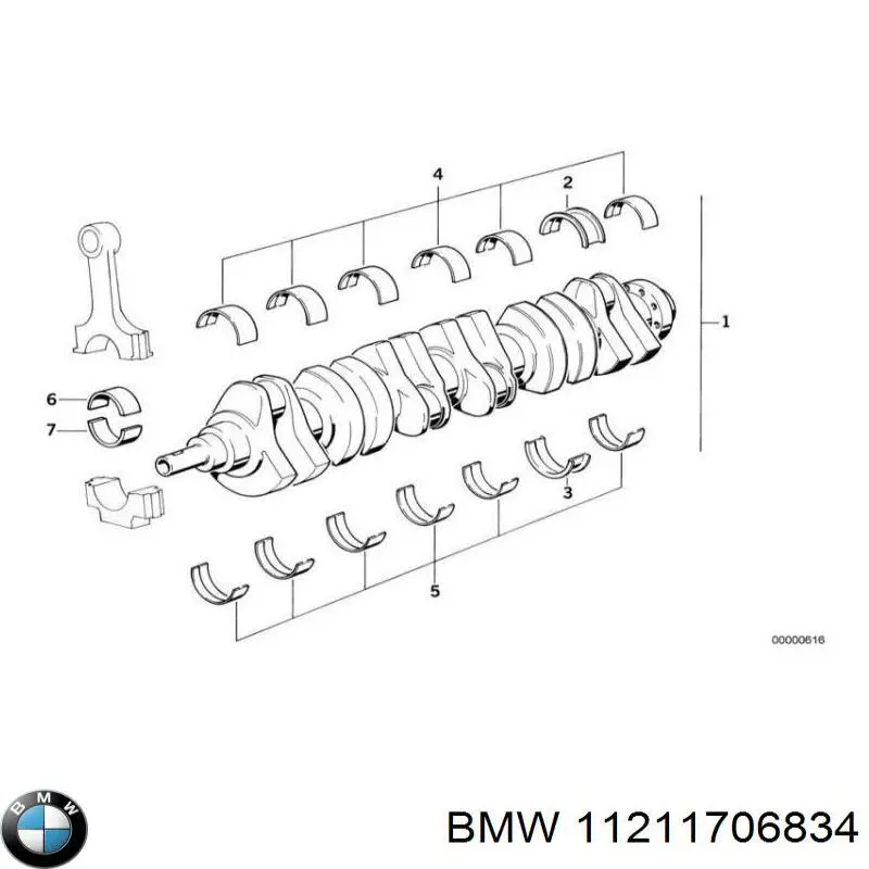 11211706834 BMW panewki główne wału korbowego, zestaw, 1. naprawa (+0,25)