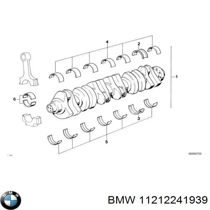 11212241939 BMW panewki główne wału korbowego, zestaw, 1. naprawa (+0,25)