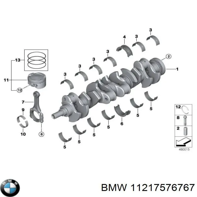 11217576767 BMW Panewki główne wału korbowego, zestaw, 1. naprawa (+0,25)