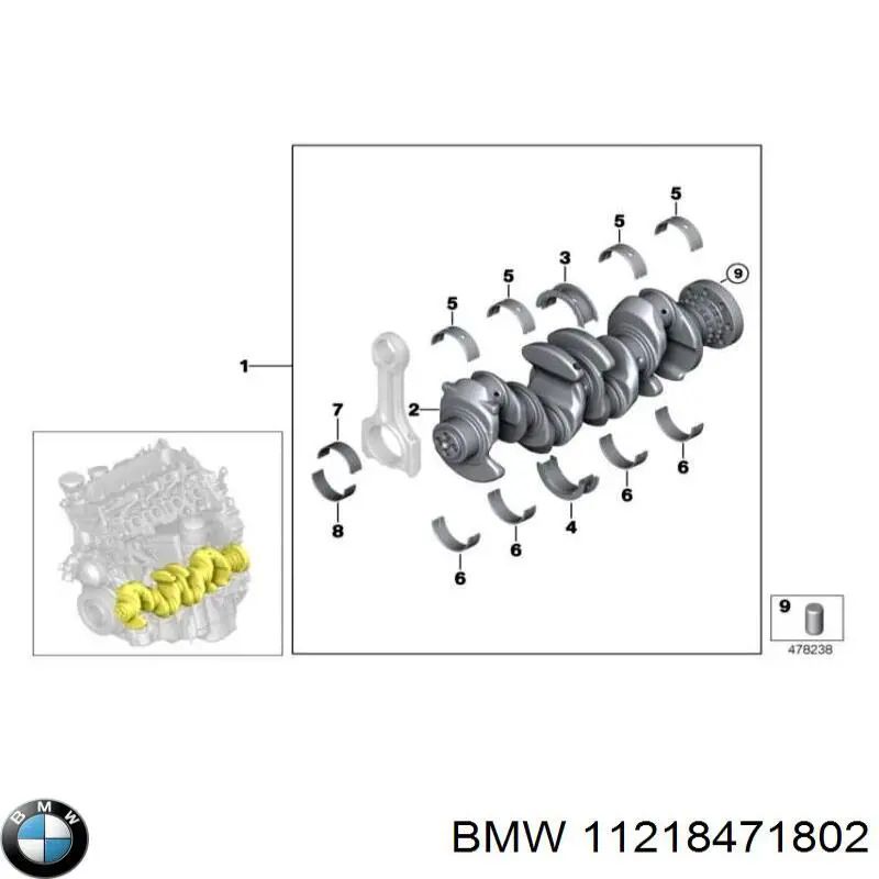 11218471802 BMW Panewki główne wału korbowego, zestaw, 1. naprawa (+0,25)