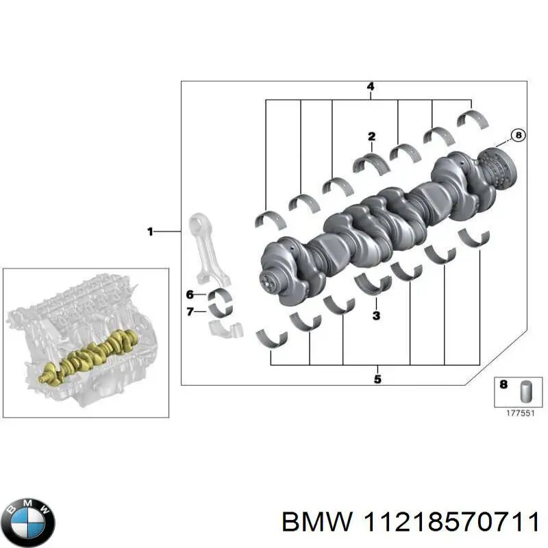 11218570711 BMW Panewki korbowodowe wału korbowego, zestaw, 1. naprawa (+0,25)