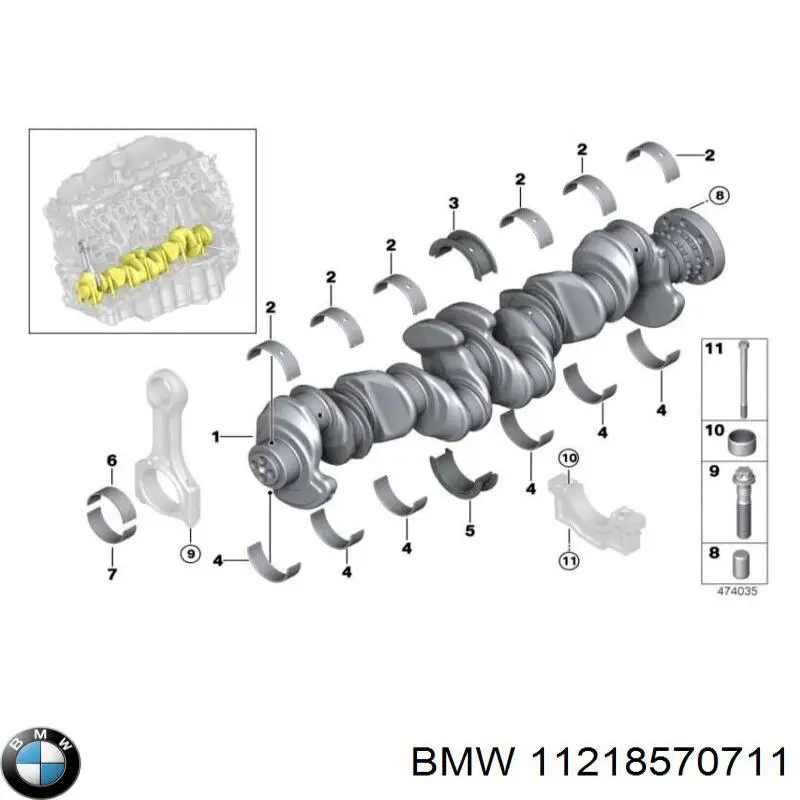 Panewki korbowodowe wału korbowego, zestaw, 1. naprawa (+0,25) BMW 11218570711 cena, od 55,12 USD