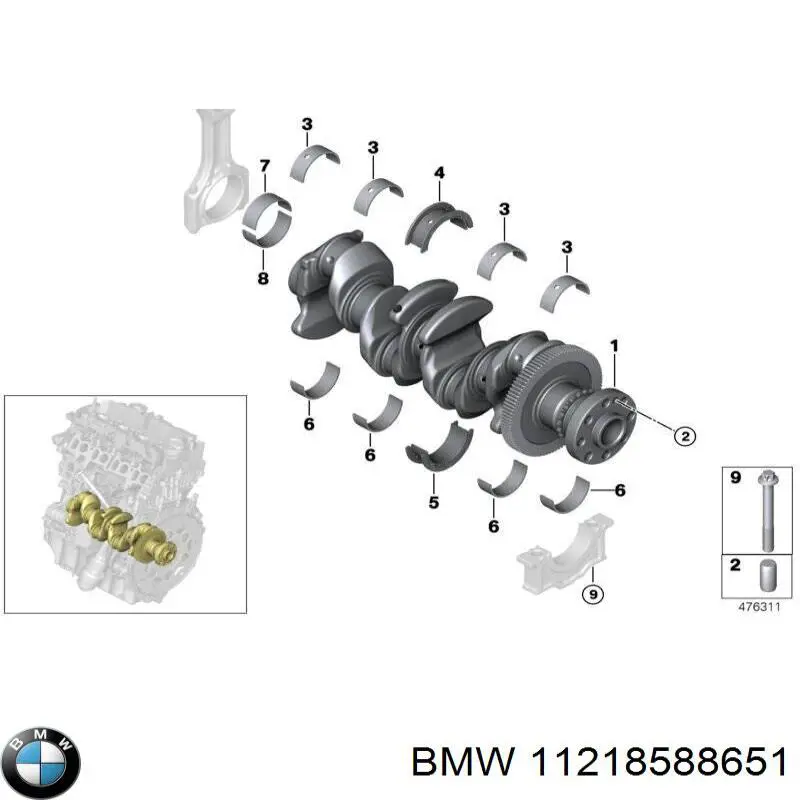 11218588651 BMW panewki główne wału korbowego, zestaw, 1. naprawa (+0,25)