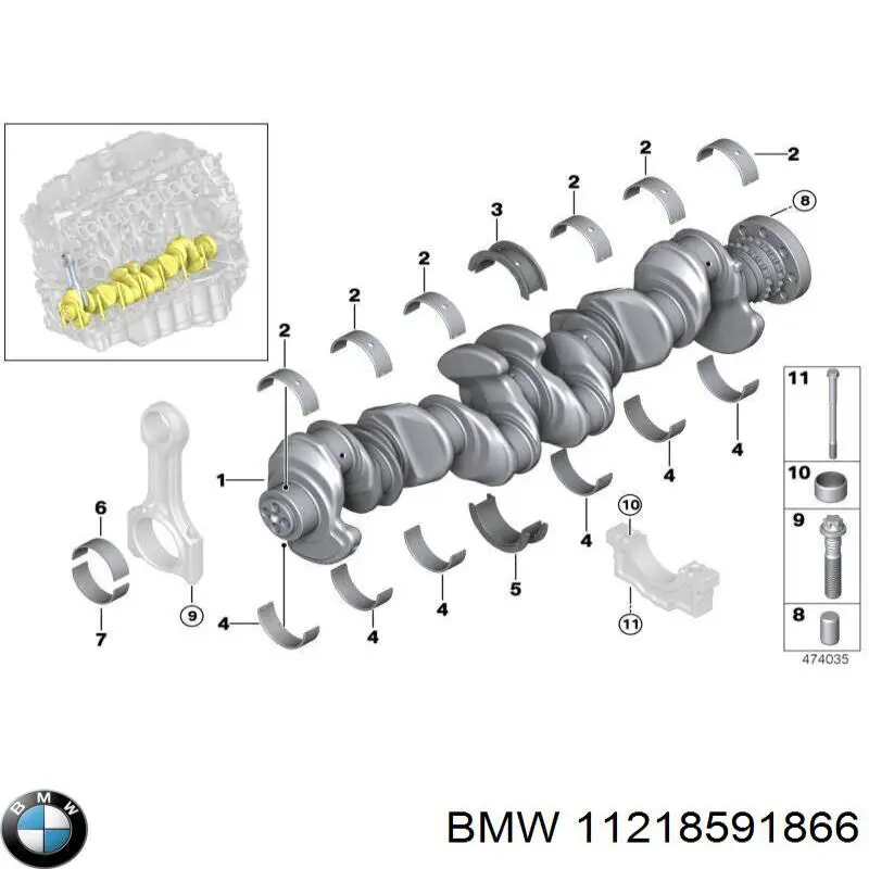 11218591866 BMW Panewki korbowodowe wału korbowego, zestaw, 1. naprawa (+0,25)
