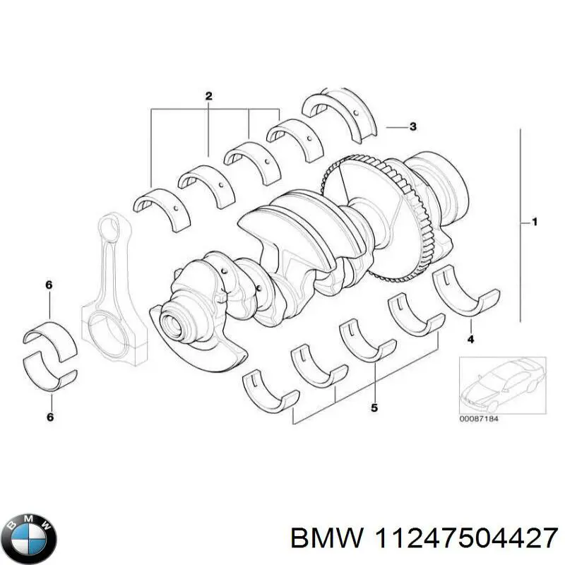 Panewki korbowodowe wału korbowego, zestaw, 1. naprawa (+0,25) BMW 11247504427 cena, od 52,32 USD