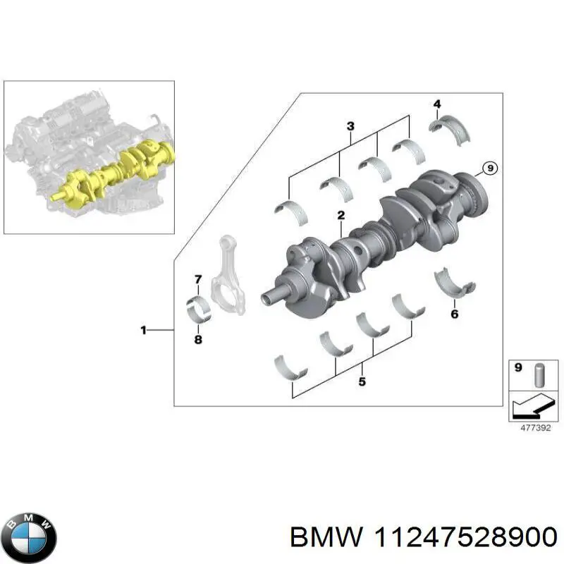 Panewki korbowodowe wału korbowego, zestaw, standardowe (STD) BMW 11247528900 cena, od 114,32 USD