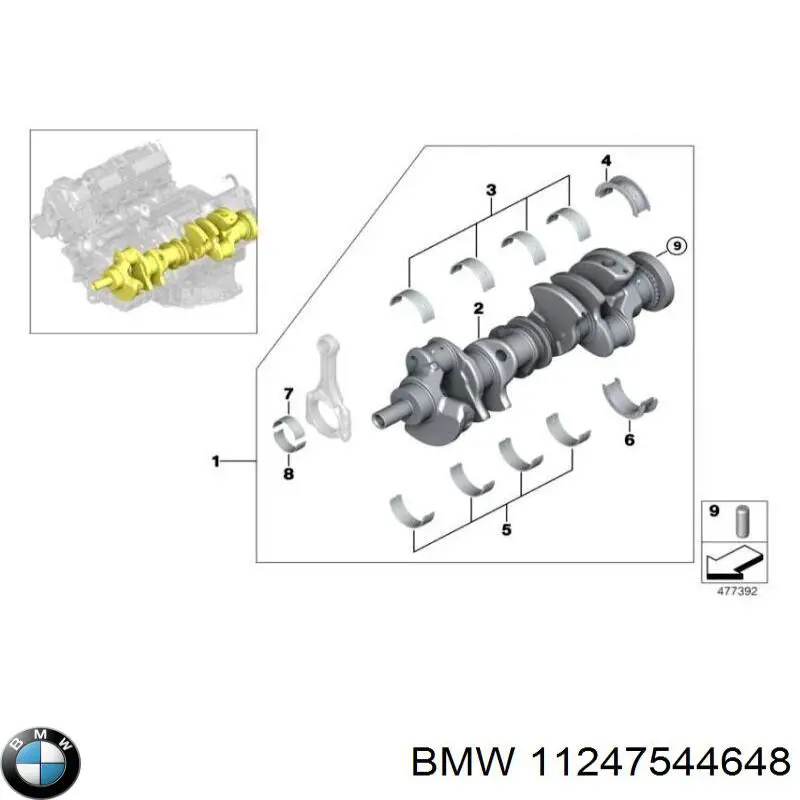 Panewki korbowodowe wału korbowego, zestaw, standardowe (STD) BMW 11247544648 cena, od 58,32 USD