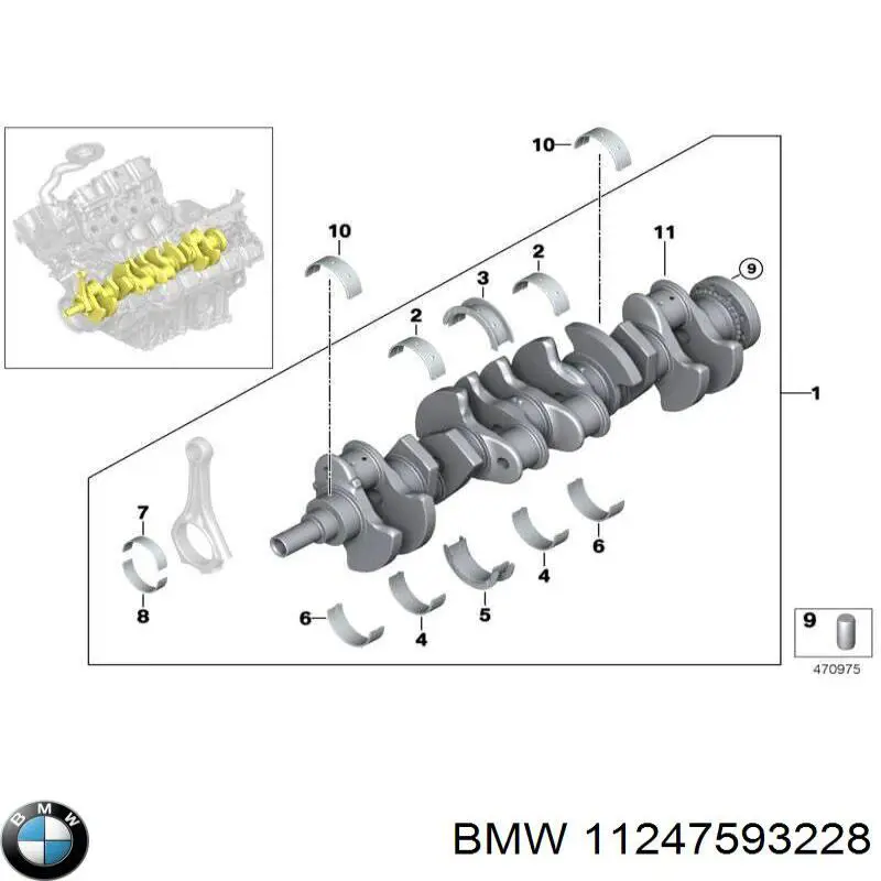 11247593228 BMW Panewki korbowodowe wału korbowego, zestaw, 1. naprawa (+0,25)
