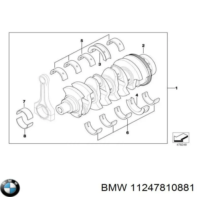 11247810881 BMW Panewki korbowodowe wału korbowego, zestaw, 1. naprawa (+0,25)