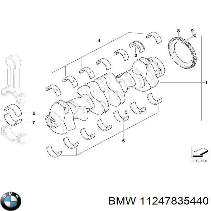Panewki główne wału korbowego, zestaw, 1. naprawa (+0,25) BMW 11247835440 cena, od 122,76 USD