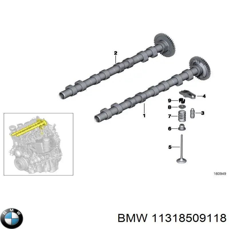 Wał rozrządu silnika ssący, dolotowy BMW 11318509118 cena, od 211,45 USD