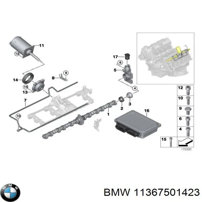 Śruba koła zębatego wałka rozrządu BMW 11367501423 cena, od 7,91 USD
