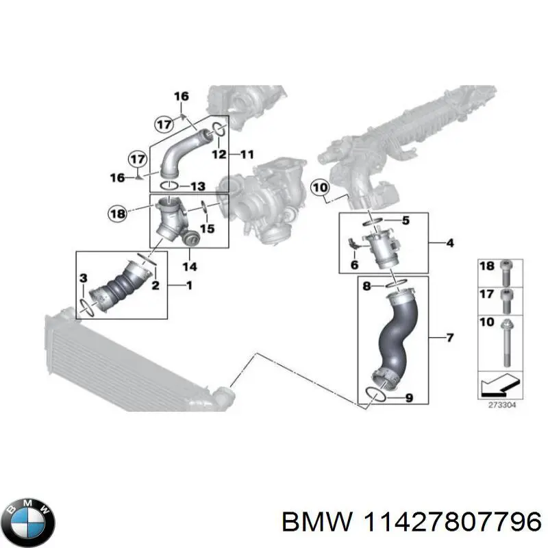 Do koszyka 11427807796 BMW Rurka (przewód) spływu oleju z turbiny
