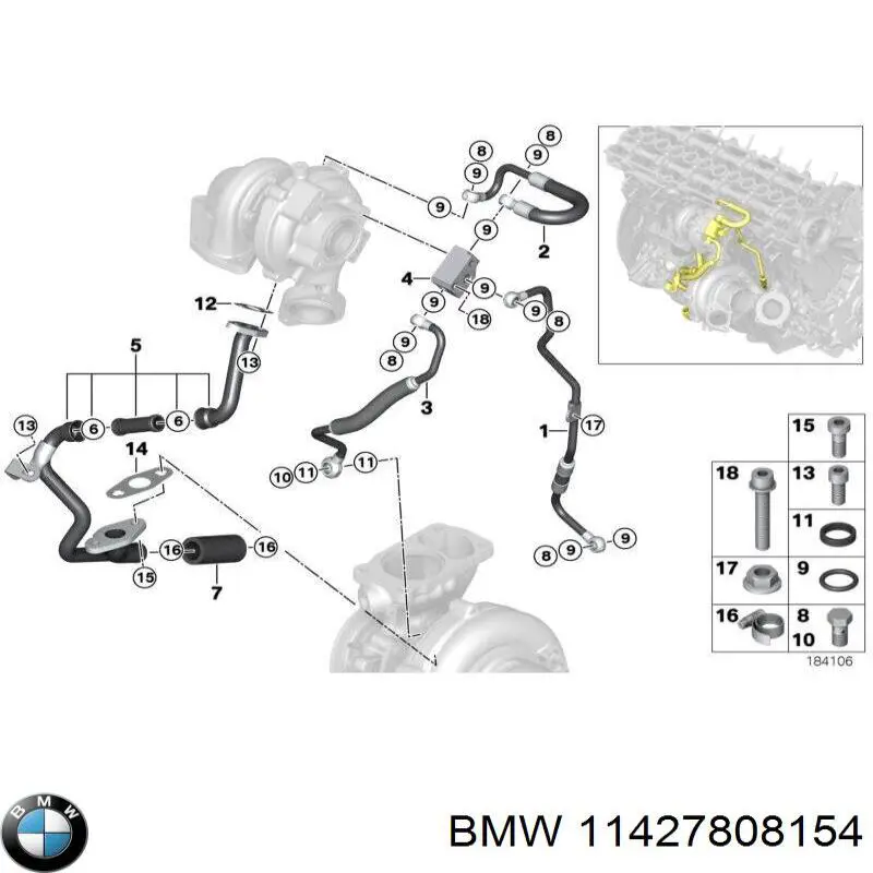 11427808154 BMW rurka (przewód spływu oleju z turbiny)