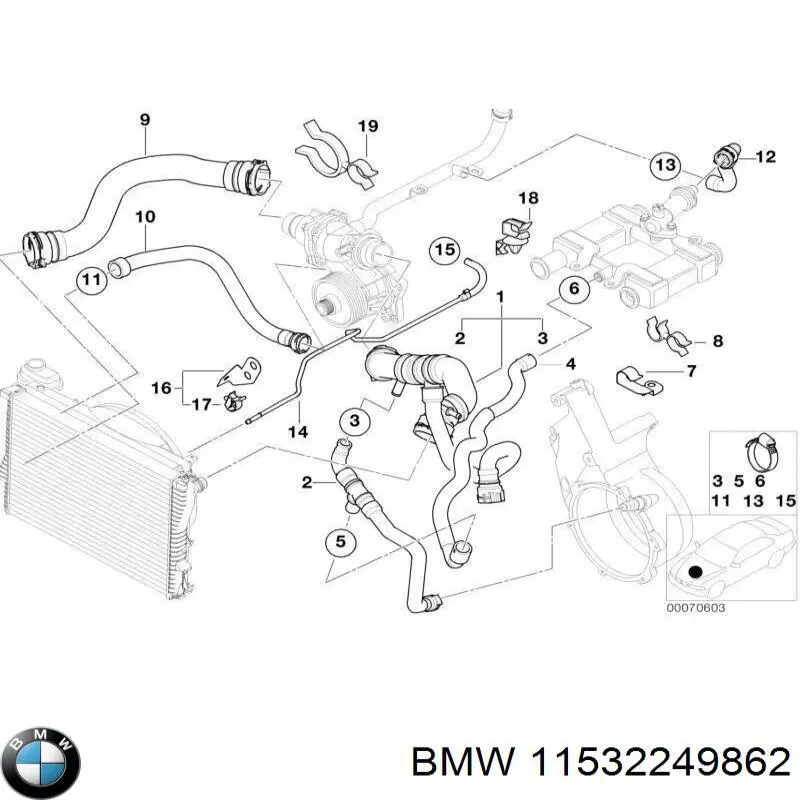11532249862 BMW Przewód (króciec) chłodnicy górny