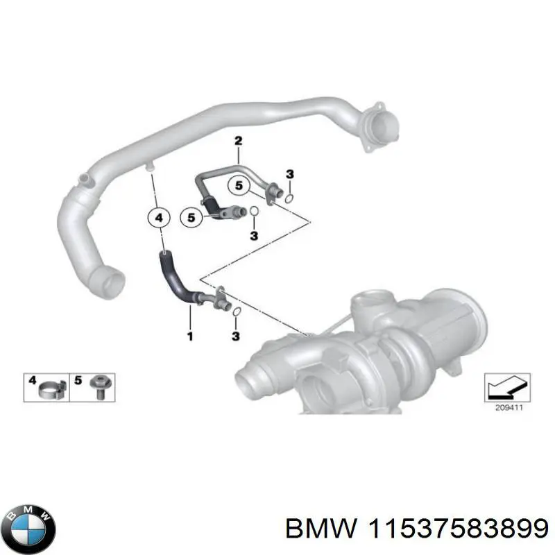 11537583899 BMW Przewód (króciec) chłodzenia turbiny cieczą, dopływ
