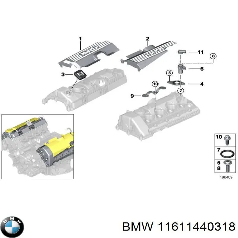 Do koszyka 11611440318 BMW Króciec wentylacji kadłuba (separatora oleju)
