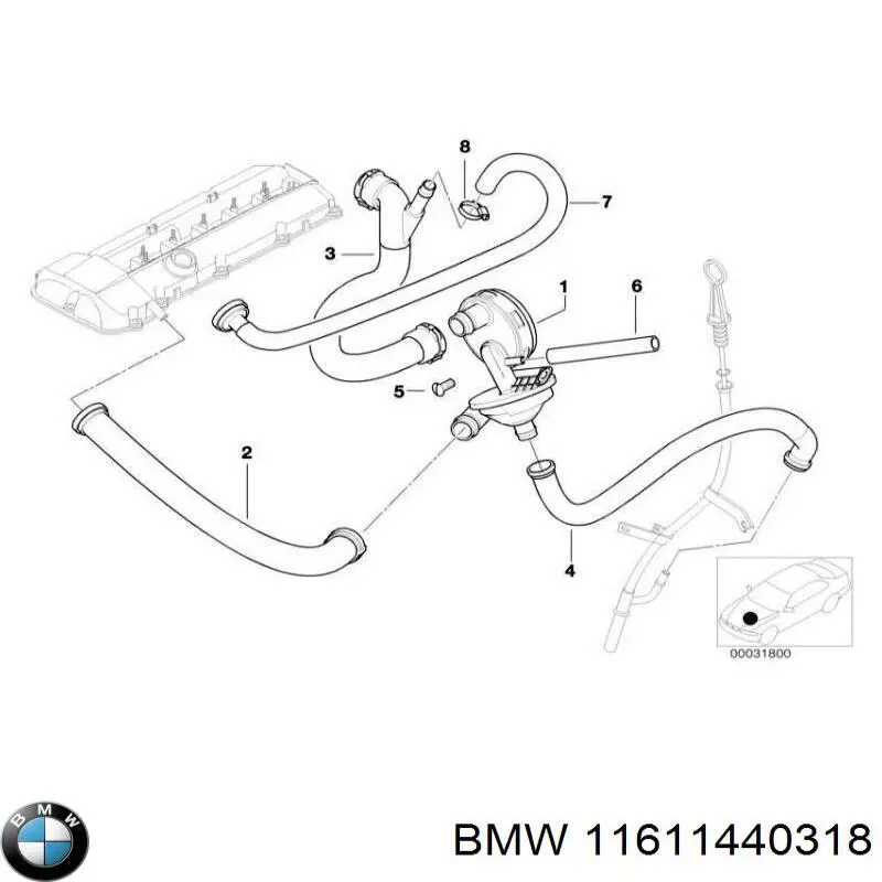 Króciec wentylacji kadłuba (separatora oleju) BMW 11611440318 cena, od 188,23 USD