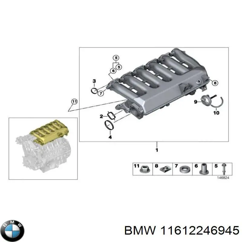 Do koszyka 11612246945 BMW Uszczelka kolektora ssącego