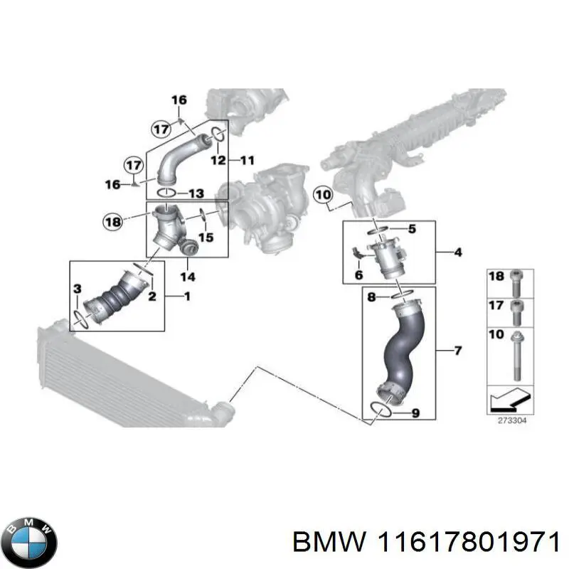 Do koszyka 11617801971 BMW Uszczelka (podkładka) rurki intercoolera