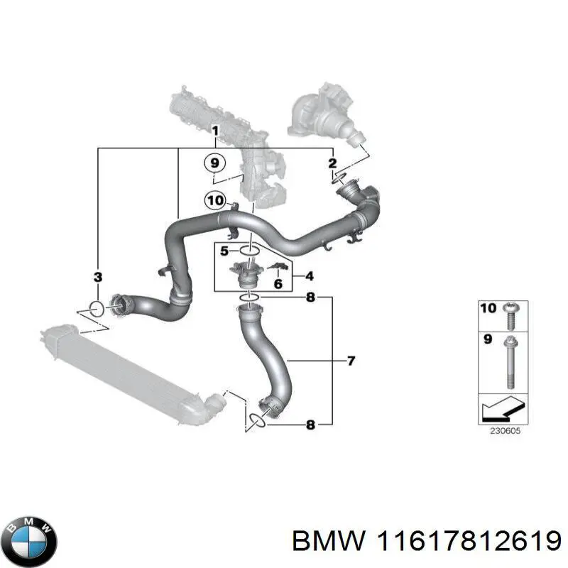 11617812619 BMW Króciec powietrza, wylot z turbiny (doładowanie)
