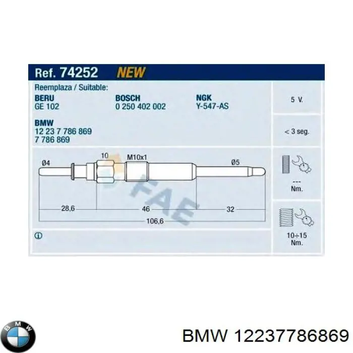 Do koszyka 12237786869 BMW Świeca żarowa