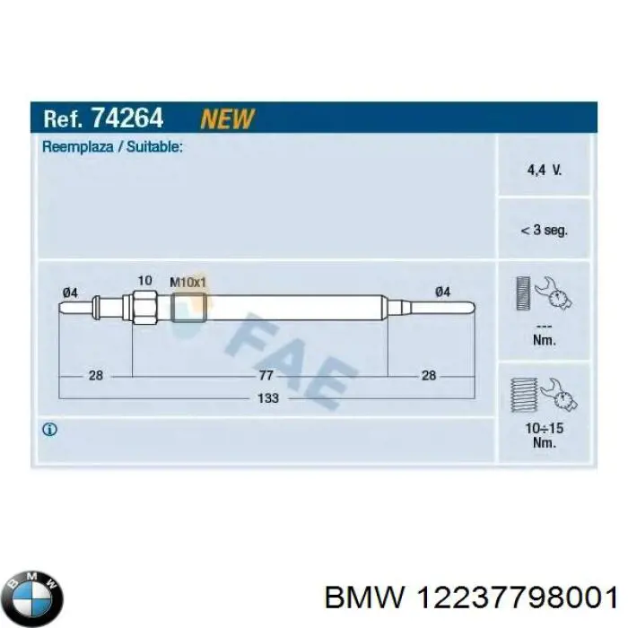 Świeca żarowa BMW 12237798001 cena, od 25,65 USD