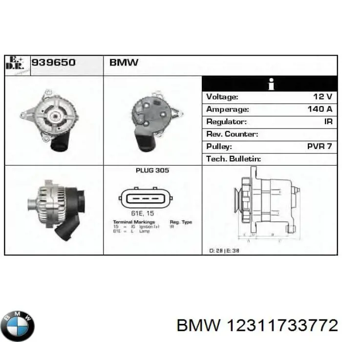 12311733772 BMW Alternator