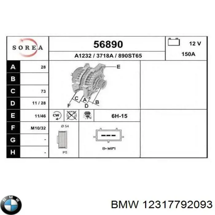 Alternator BMW 12317792093 cena, od 126,12 USD