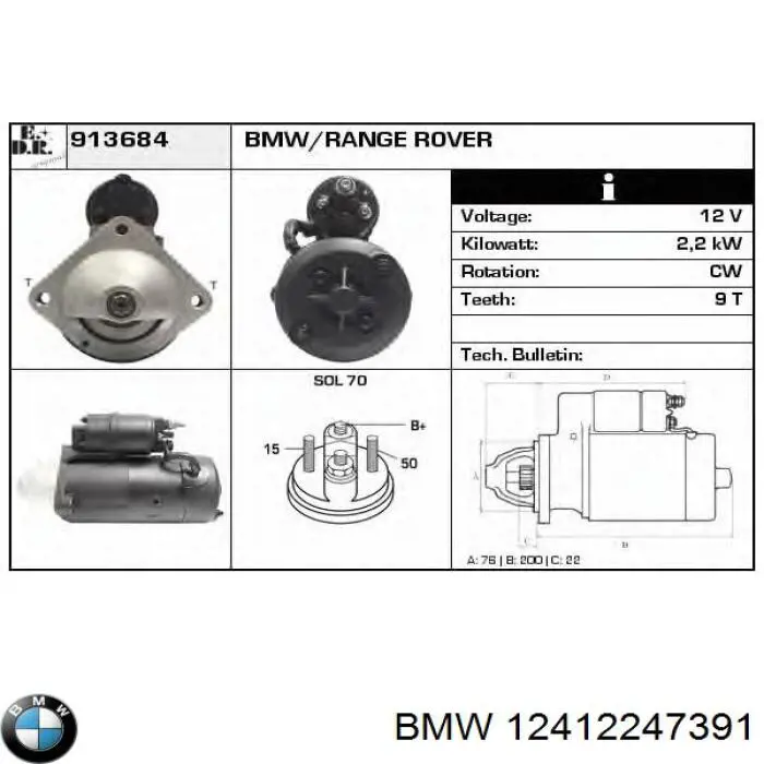 Rozrusznik BMW 12412247391 cena, od 66,40 USD