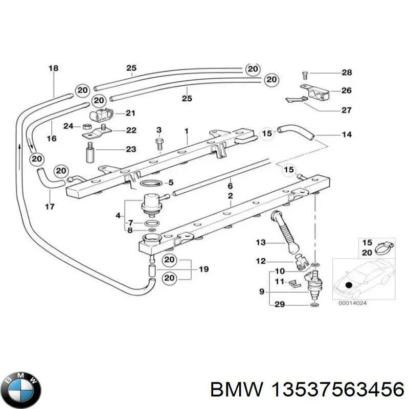 Do koszyka 13537563456 BMW Rurka paliwa, zwrotna od wtryskiwaczy