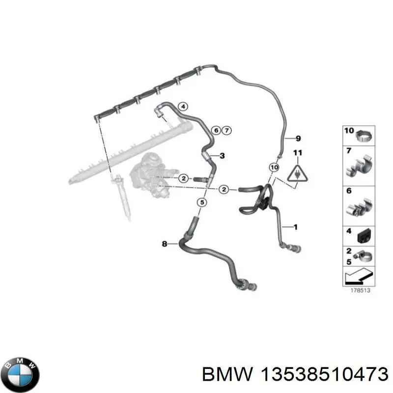 13538510473 BMW Rurka paliwa, zwrotna od wtryskiwaczy