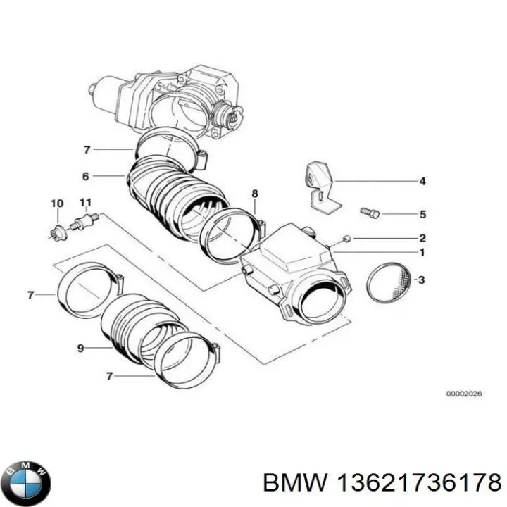 13621736178 BMW Czujnik przepływu powietrza, przepływomierz powietrza M.A.F.