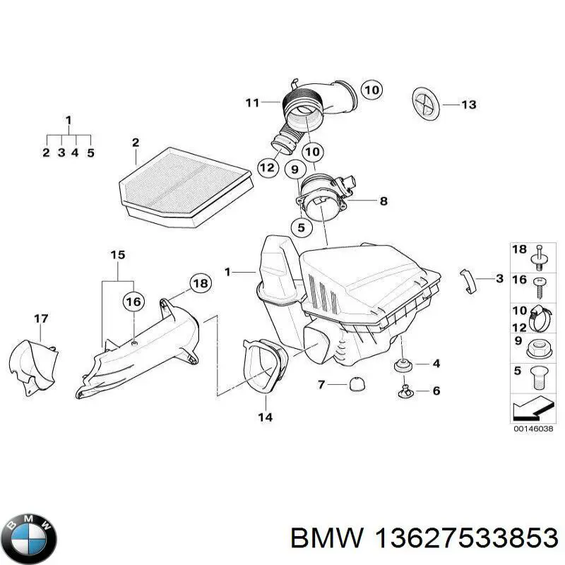 Do koszyka 13627533853 BMW Czujnik przepływu powietrza, przepływomierz powietrza M.A.F.