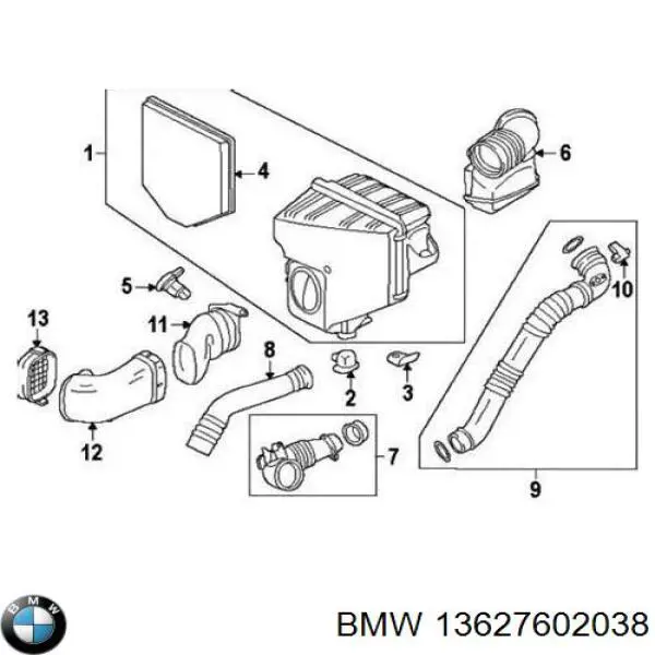 Czujnik przepływu powietrza, przepływomierz powietrza M.A.F. BMW 13627602038 cena, od 65,21 USD