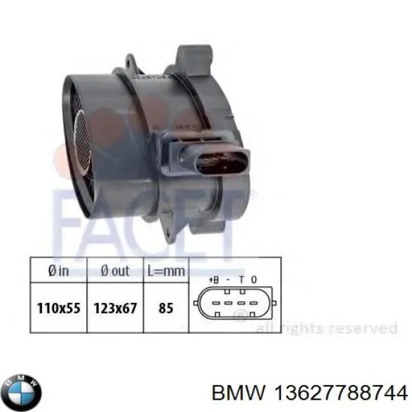Czujnik przepływu powietrza, przepływomierz powietrza M.A.F. BMW 13627788744 cena, od 79,61 USD