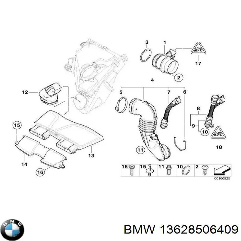 13628506409 BMW Czujnik przepływu powietrza, przepływomierz powietrza M.A.F.