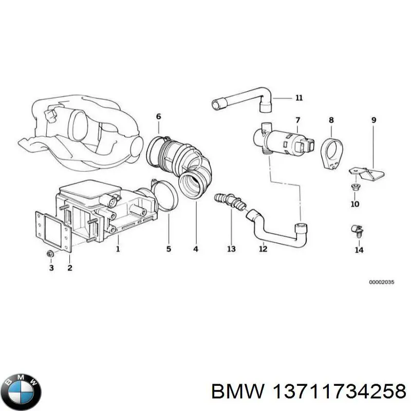 Do koszyka 13711734258 BMW Króciec powietrza, przepływomierz