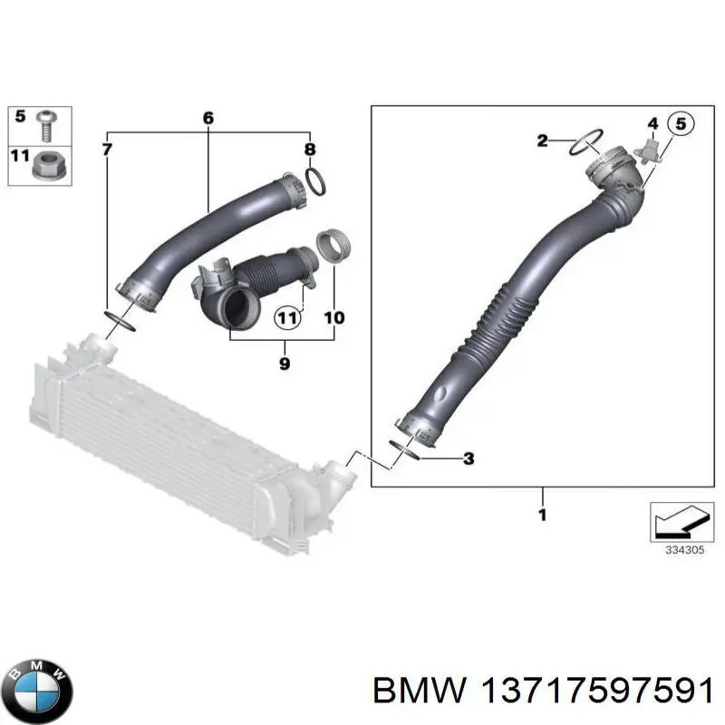 13717597591 BMW przewód (króciec intercoolera prawy)